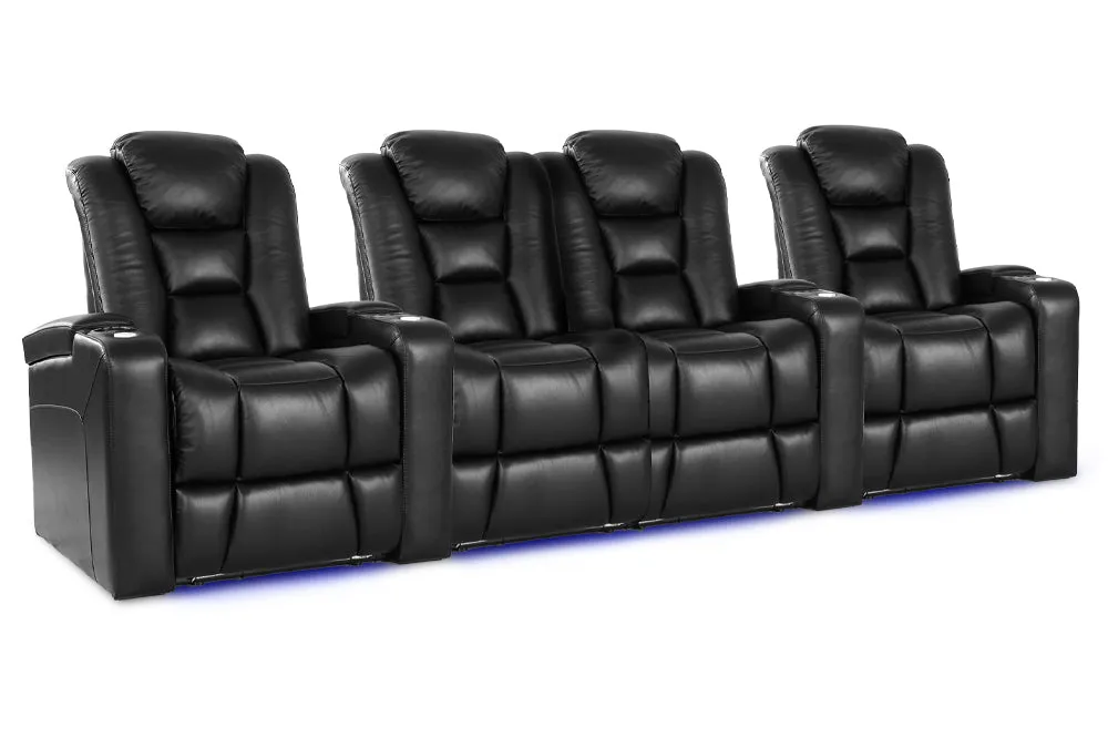 Valencia Venice Leather Home Theater Seating Row of 4 Loveseat Center, Black
