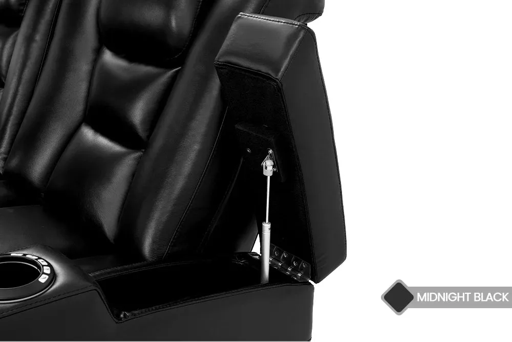 Valencia Venice Leather Home Theater Seating Row of 4 Loveseat Left, Black