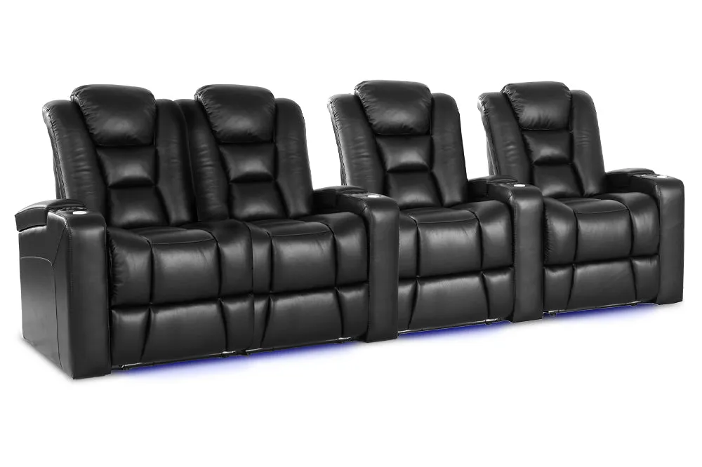 Valencia Venice Leather Home Theater Seating Row of 4 Loveseat Left, Black