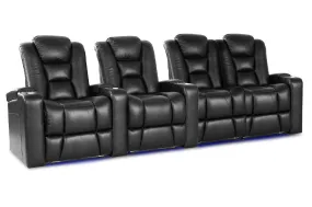 Valencia Venice Leather Home Theater Seating Row of 4 Loveseat Right, Black