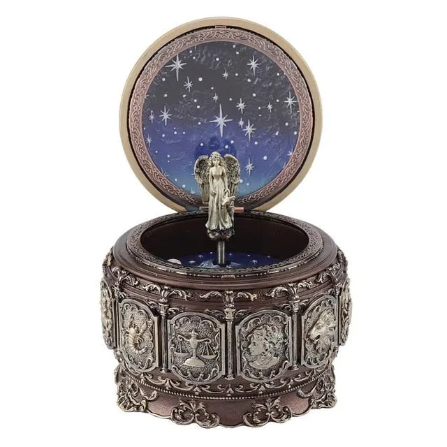 Vintage Music Box with 12 Constellations Rotating Goddess