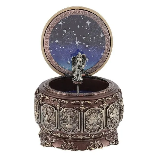 Vintage Music Box with 12 Constellations Rotating Goddess