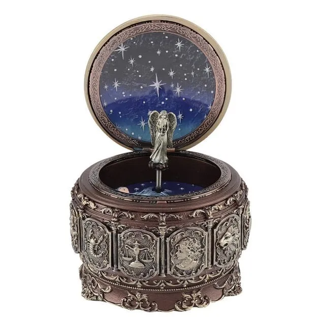 Vintage Music Box with 12 Constellations Rotating Goddess