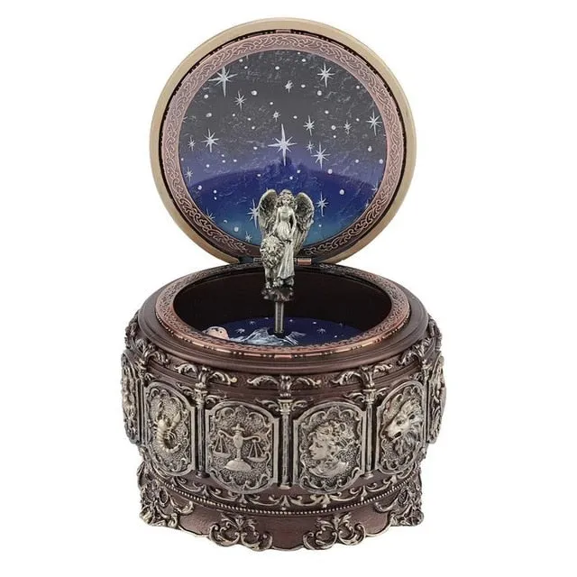 Vintage Music Box with 12 Constellations Rotating Goddess
