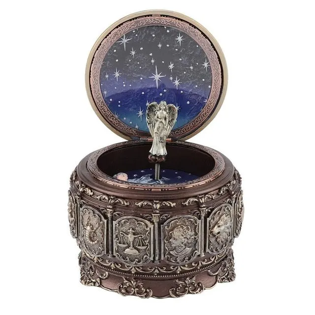 Vintage Music Box with 12 Constellations Rotating Goddess