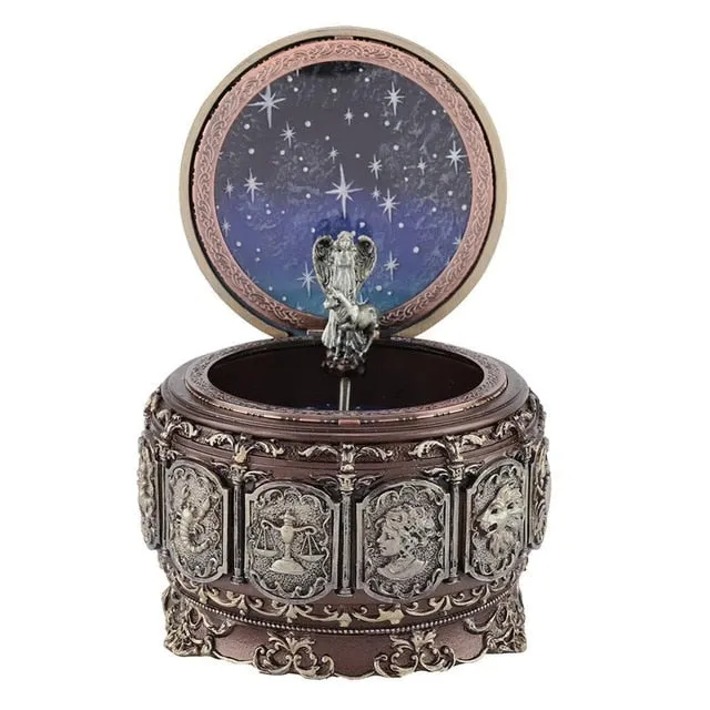 Vintage Music Box with 12 Constellations Rotating Goddess