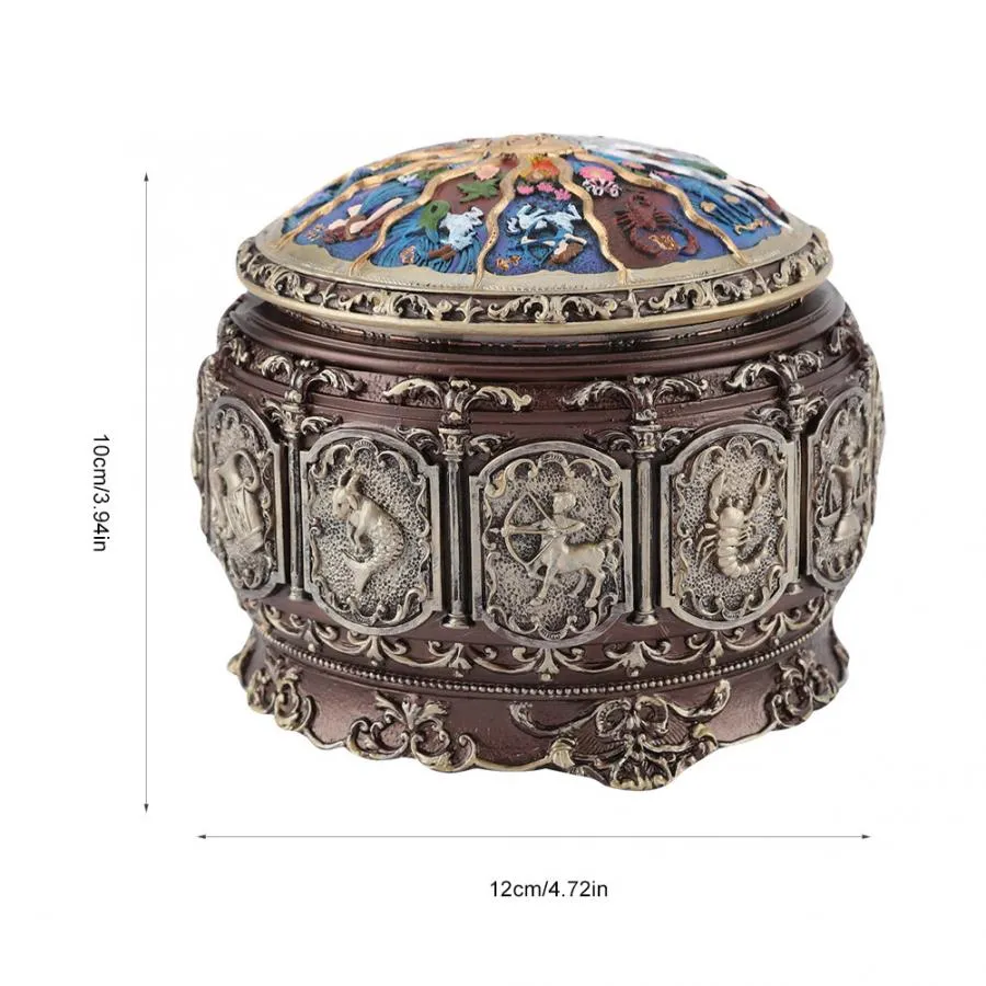 Vintage Music Box with 12 Constellations Rotating Goddess