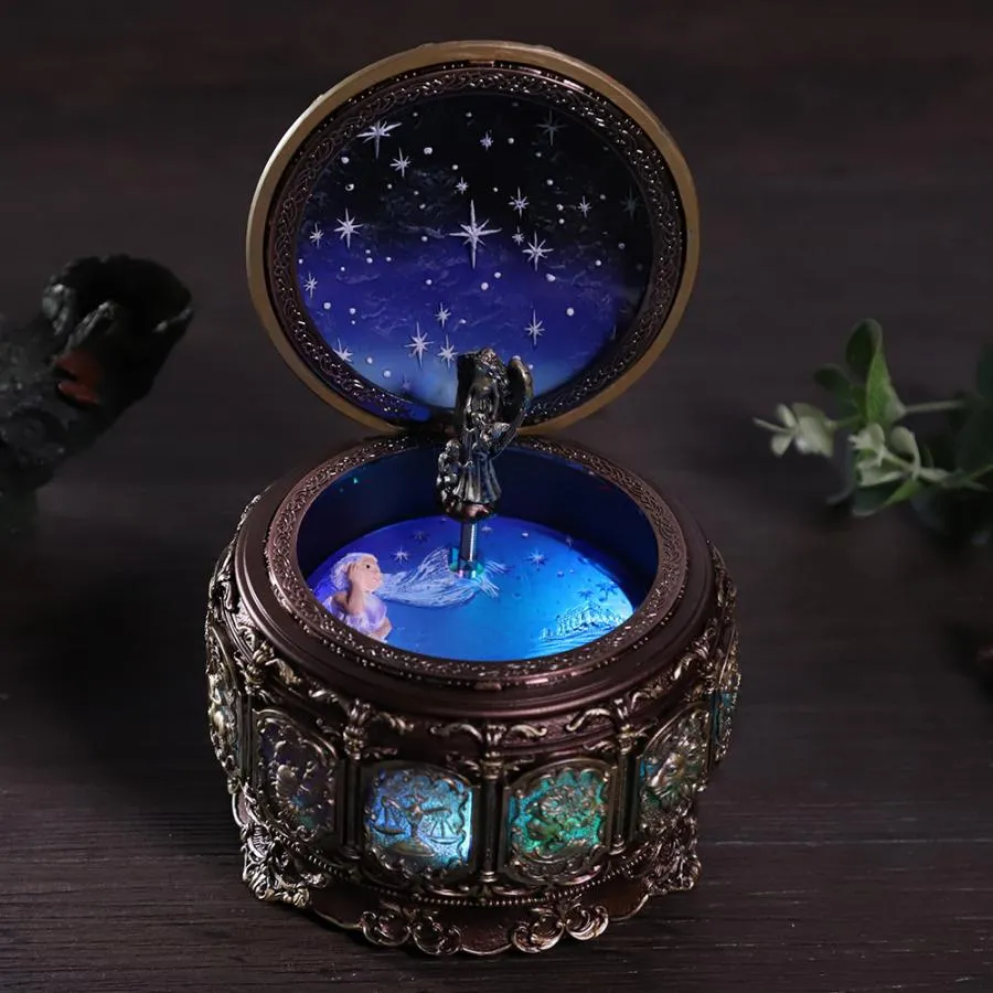 Vintage Music Box with 12 Constellations Rotating Goddess