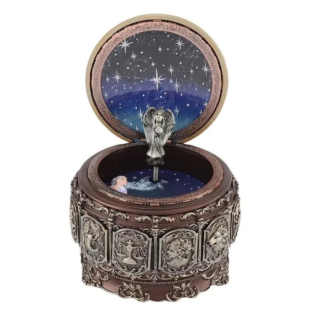 Vintage Music Box with 12 Constellations Rotating Goddess