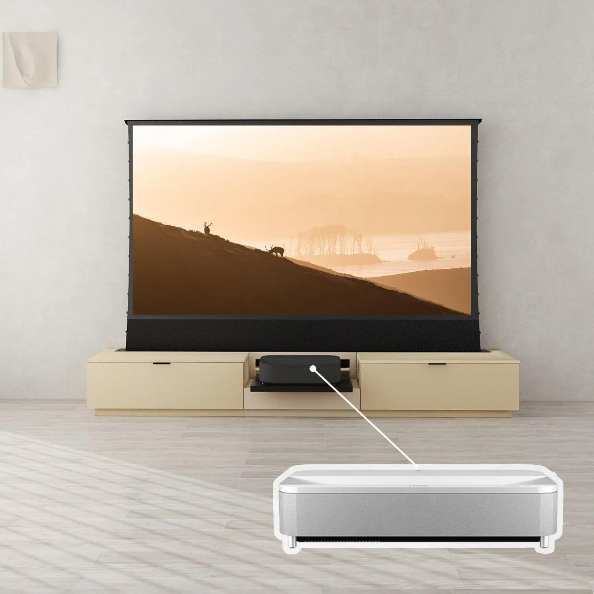 VIVIDSTORM Bundle-Projector&Screen&Motorised Laser TV Cabinet Berlin - Epson Edition