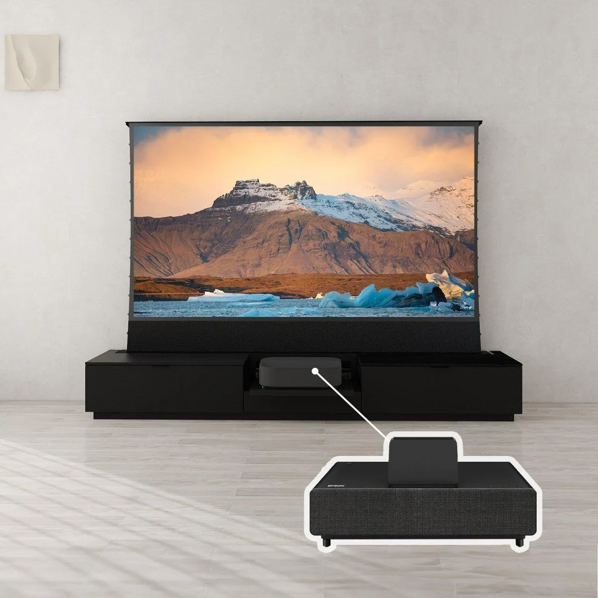 VIVIDSTORM Bundle-Projector&Screen&Motorised Laser TV Cabinet Berlin - Epson Edition