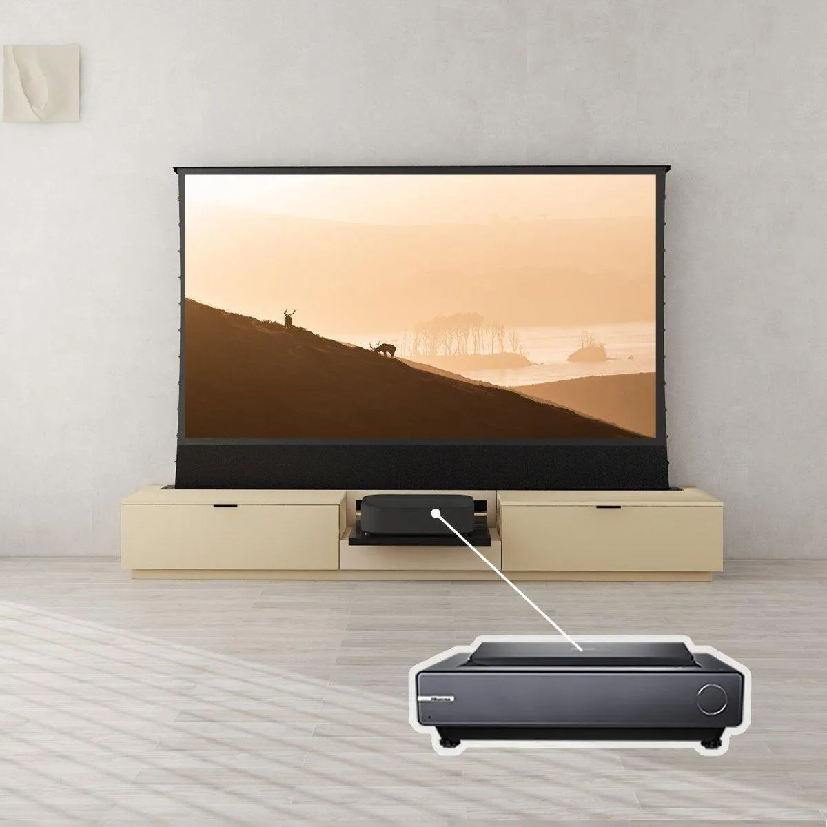 VIVIDSTORM Bundle-Projector&Screen&Motorised Laser TV Cabinet Berlin - Epson Edition