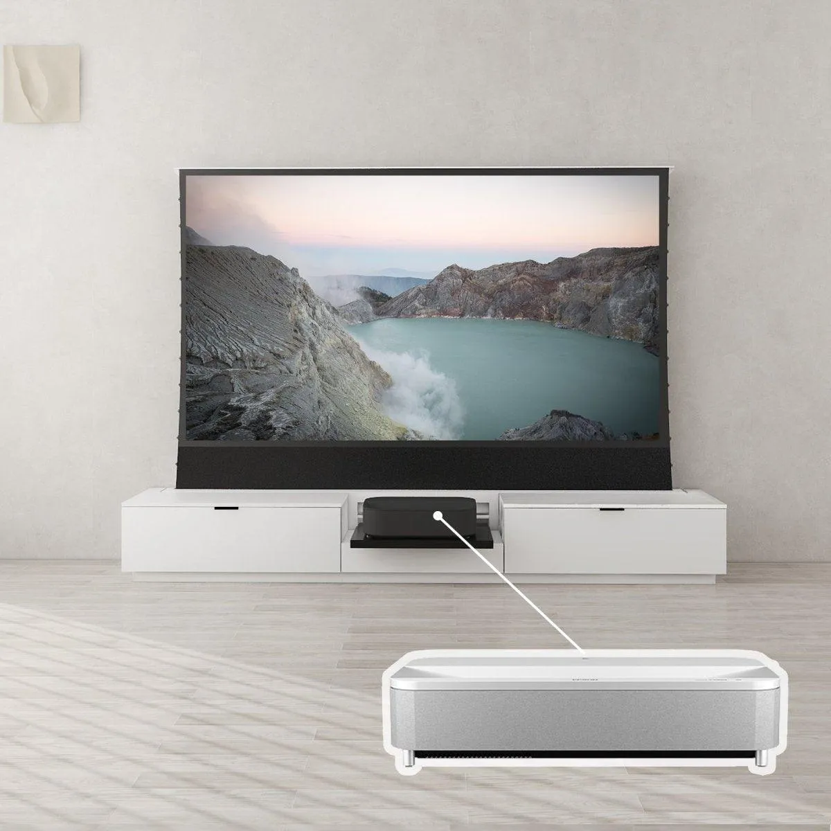 VIVIDSTORM Bundle-Projector&Screen&Motorised Laser TV Cabinet Berlin - Epson Edition