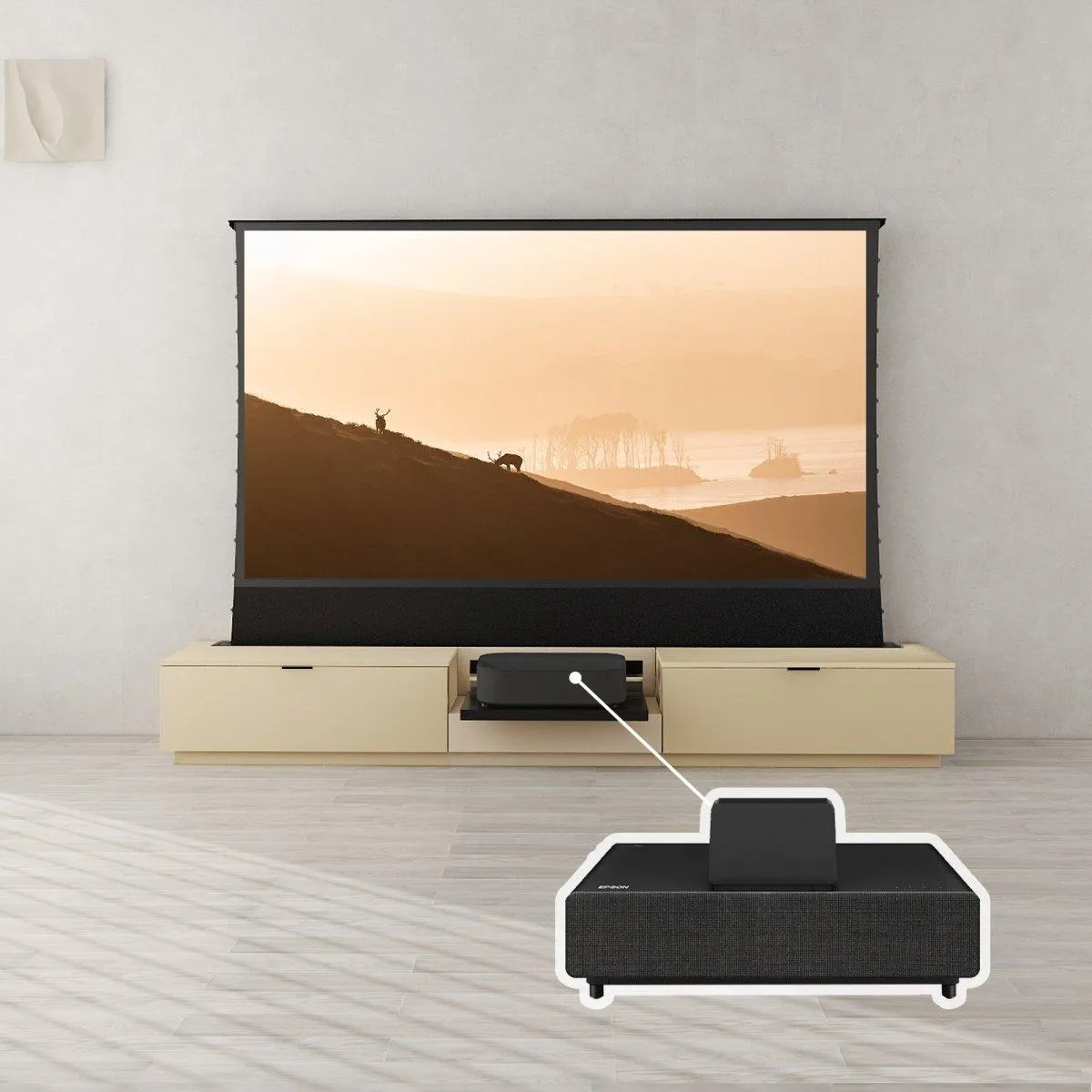 VIVIDSTORM Bundle-Projector&Screen&Motorised Laser TV Cabinet Berlin - Epson Edition