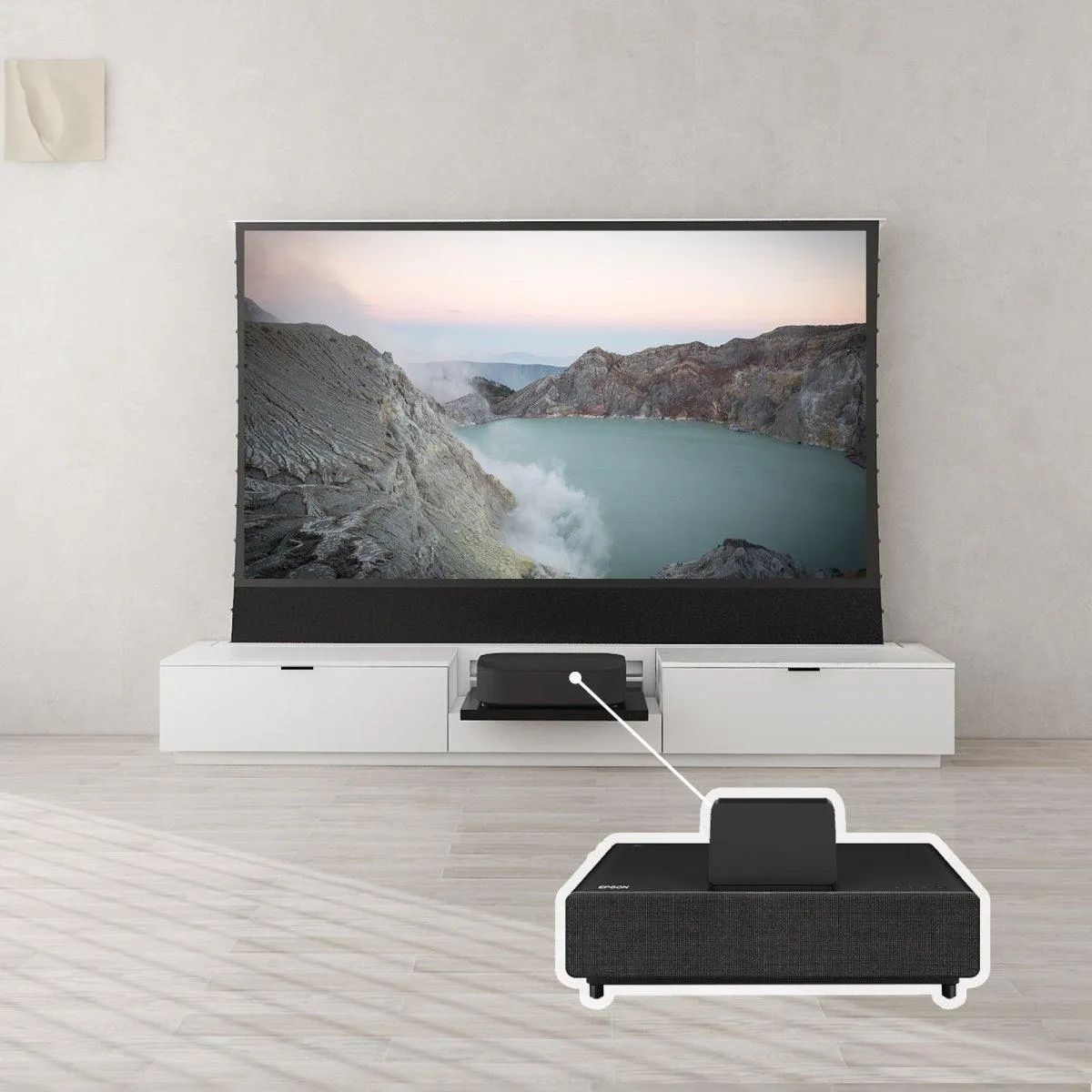 VIVIDSTORM Bundle-Projector&Screen&Motorised Laser TV Cabinet Berlin - Epson Edition