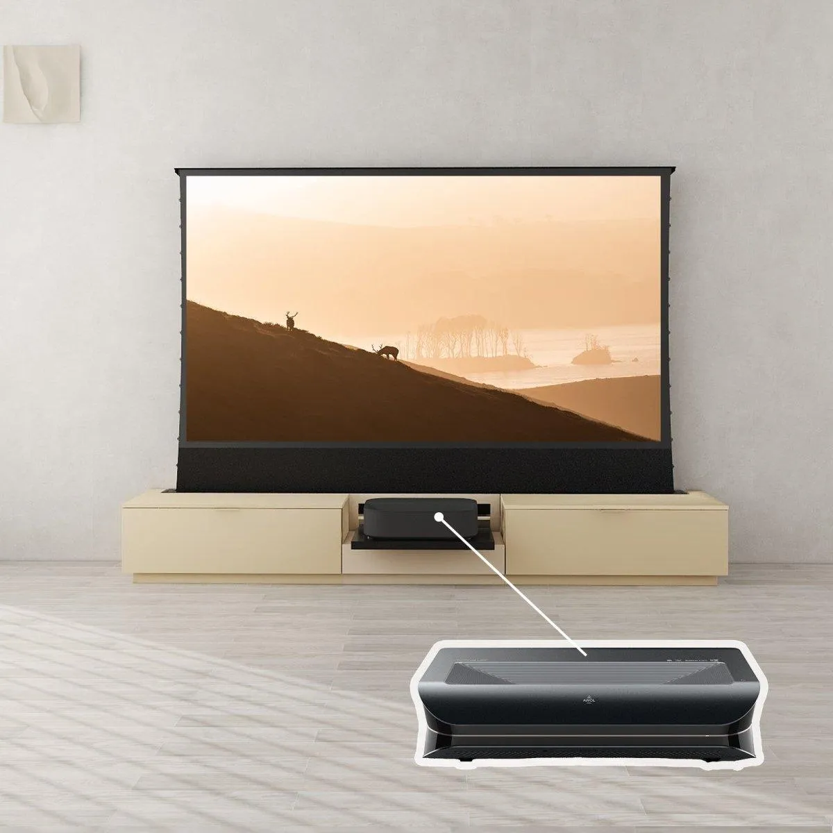 VIVIDSTORM Bundle-Projector&Screen&Motorised Laser TV Cabinet  Berlin -Leica Cine 1 Edition