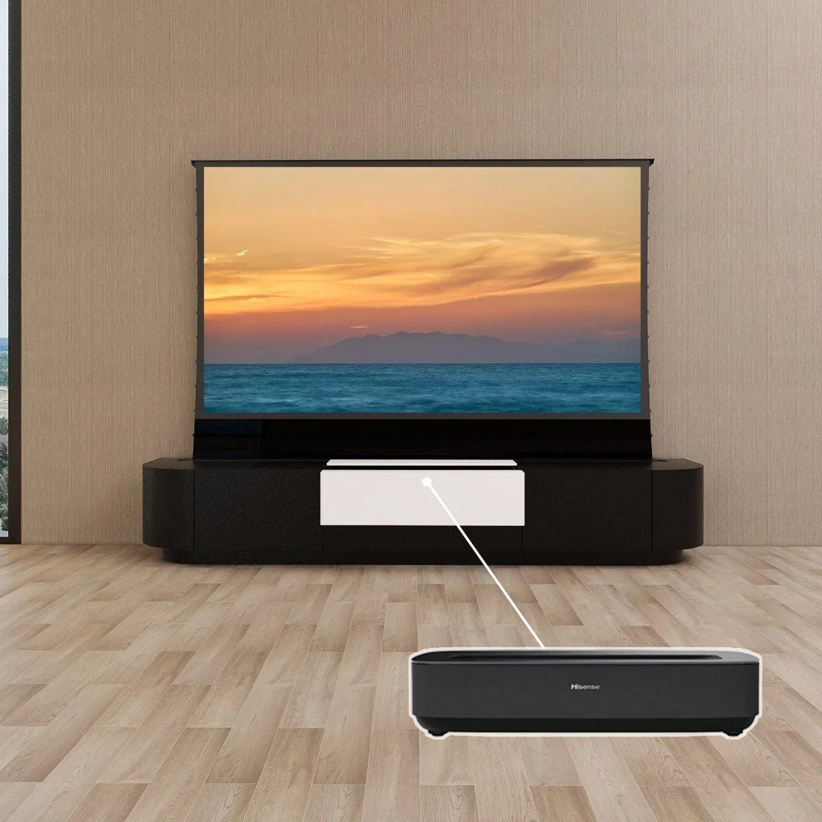 VIVIDSTORM Bundle-Projector&Screen&Motorised Laser TV Cabinet Florence