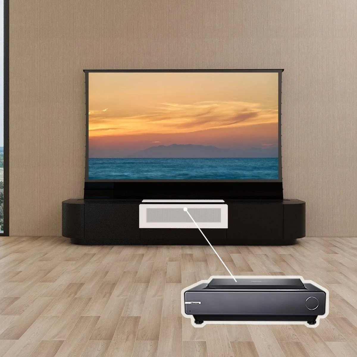 VIVIDSTORM Bundle-Projector&Screen&Motorised Laser TV Cabinet Florence