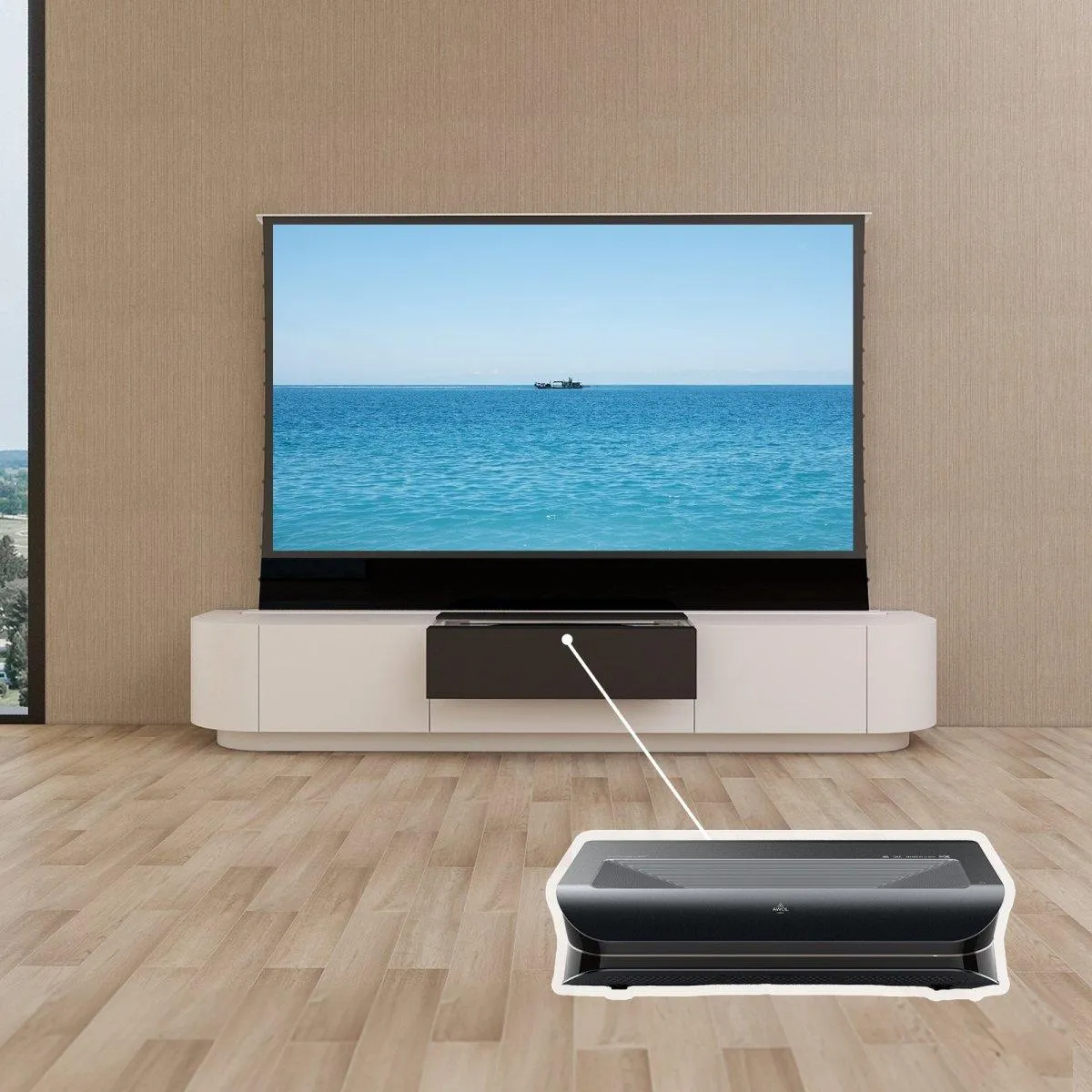 VIVIDSTORM Bundle-Projector&Screen&Motorised Laser TV Cabinet Florence