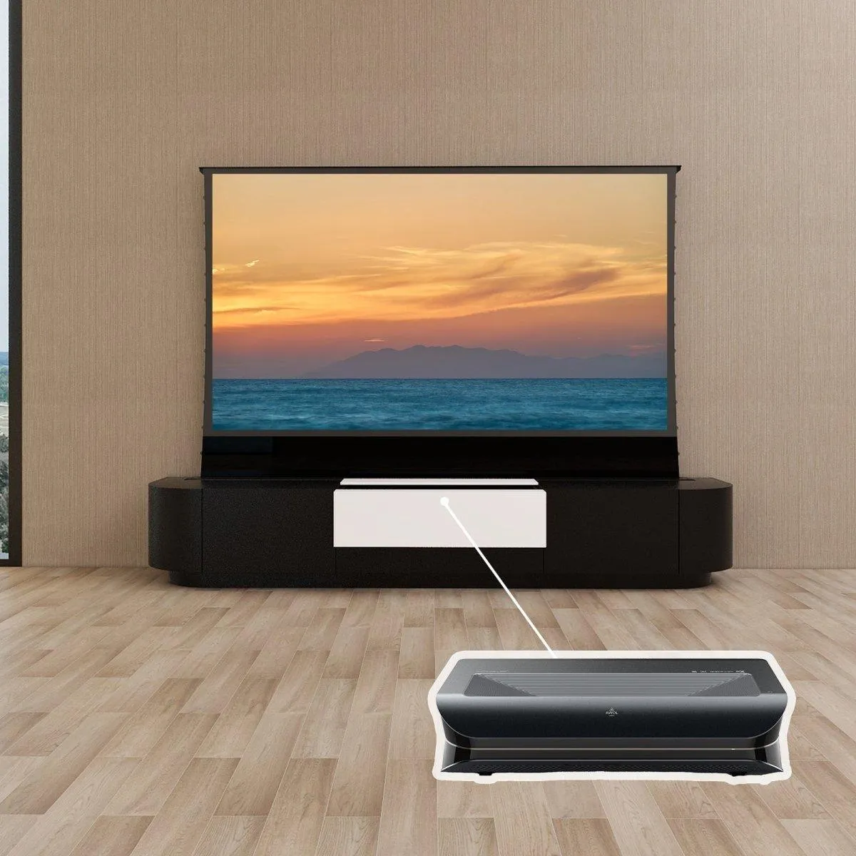 VIVIDSTORM Bundle-Projector&Screen&Motorised Laser TV Cabinet Florence