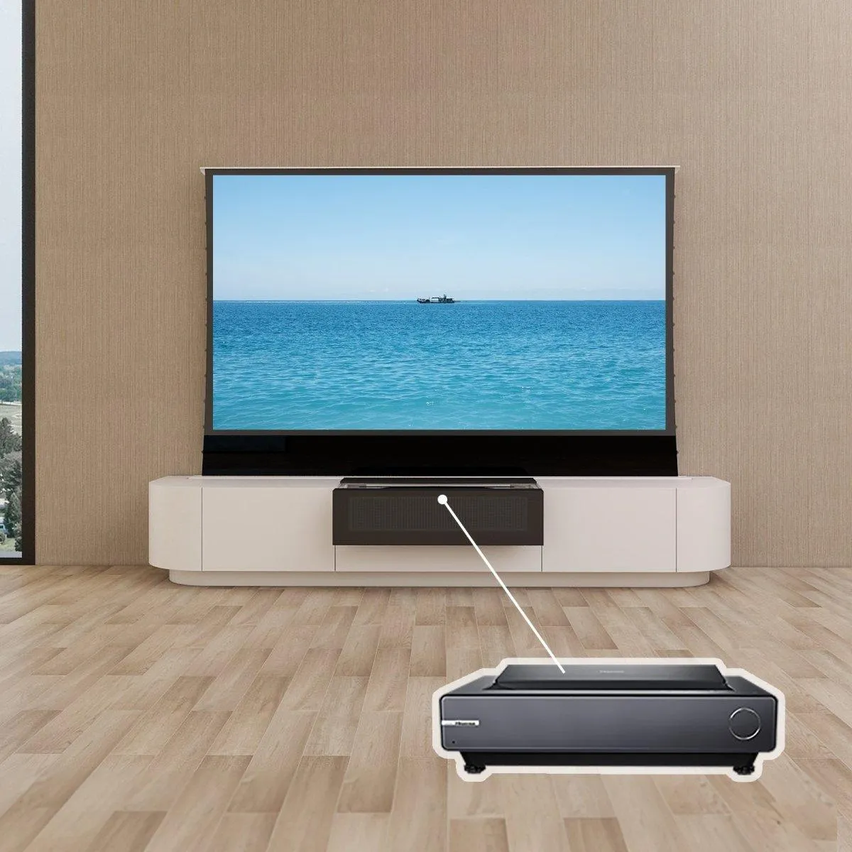 VIVIDSTORM Bundle-Projector&Screen&Motorised Laser TV Cabinet Florence