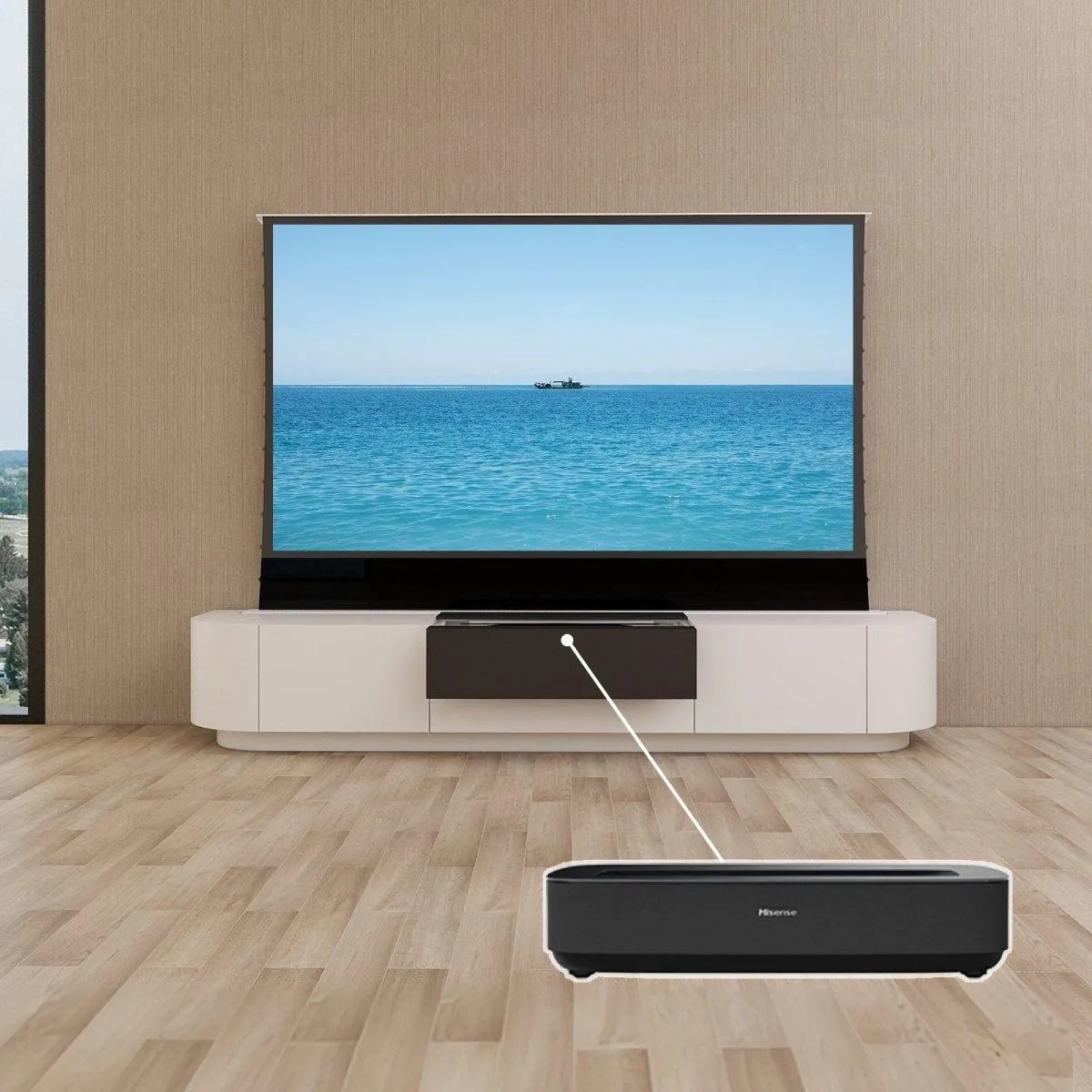 VIVIDSTORM Bundle-Projector&Screen&Motorised Laser TV Cabinet Florence