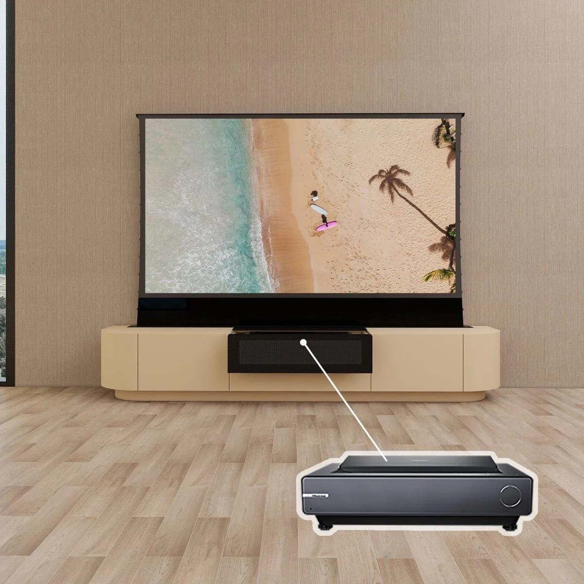 VIVIDSTORM Bundle-Projector&Screen&Motorised Laser TV Cabinet Florence