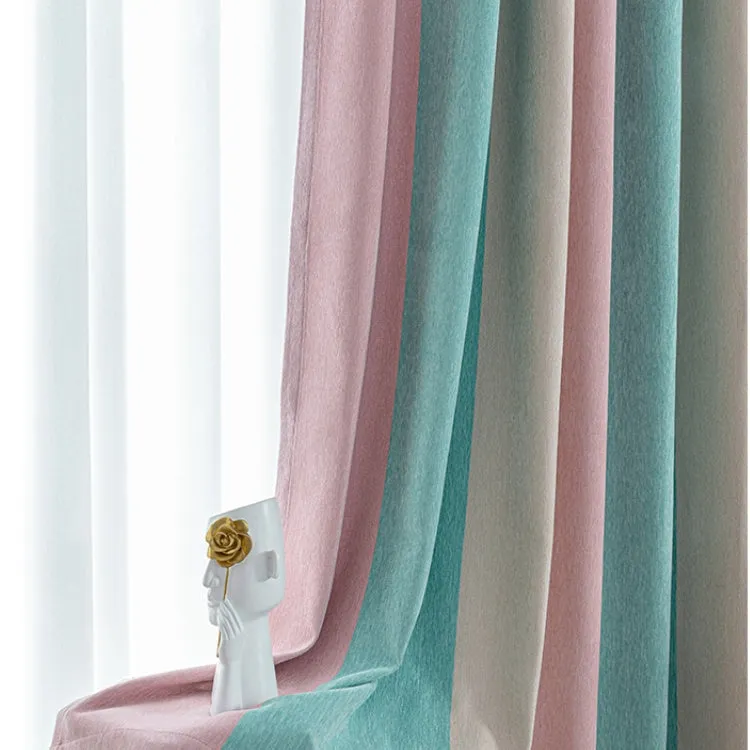 Vivienne Custom Chenille Room Darkening Color-Block Drapes