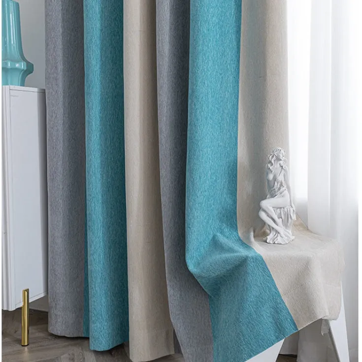 Vivienne Custom Chenille Room Darkening Color-Block Drapes