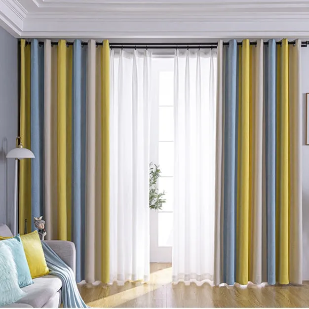 Vivienne Custom Chenille Room Darkening Color-Block Drapes