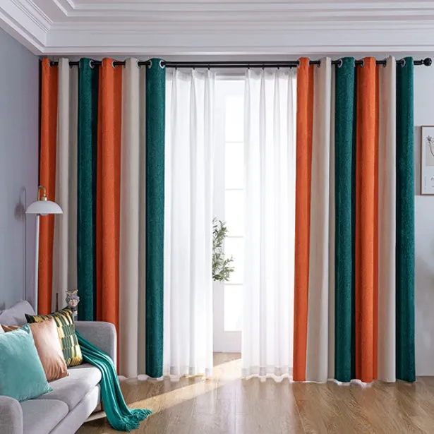Vivienne Custom Chenille Room Darkening Color-Block Drapes